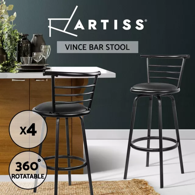 Artiss 4x Bar Stools Kitchen Dining Chairs Swivel Leather Padded Stool Metal