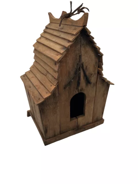 Vintage Handmade Distressed Wood Folk Art Barn Style Bird House -Teak (?)