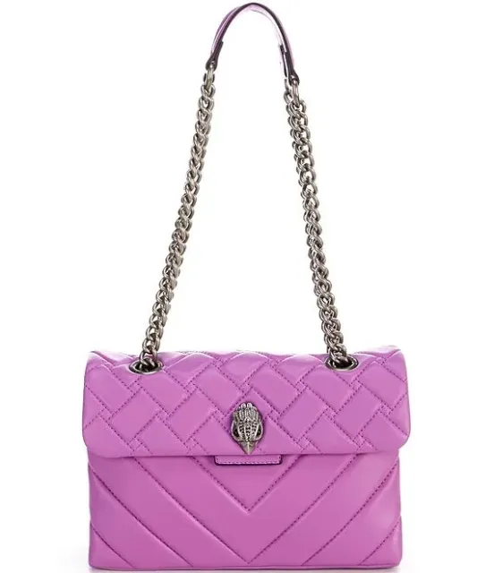 NWT $295 KURT GEIGER LONDON Kensington Chain Quilted Leather Shoulder Bag Purple