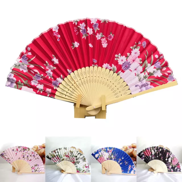 Folding Fan Chinese Bamboo Cloth Foldable Hand Held Dance Fans Party Favor Gifts