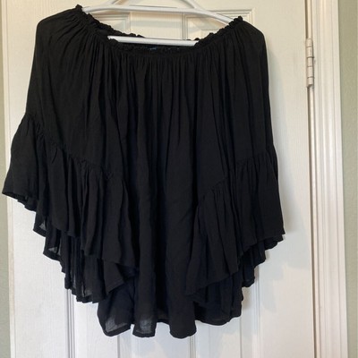 Urban Mango Womens Blouse Black 3/4 Sleeve Flutter Off Shoulder Flutter Sleeve M
