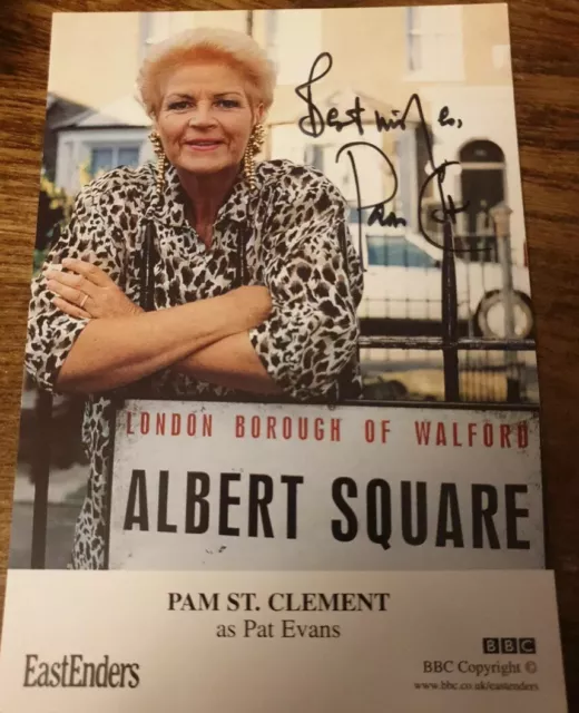 BBC EastEnders Pat Evans Rare Hand Signed Cast Card Pam St. Clement Autograph  .