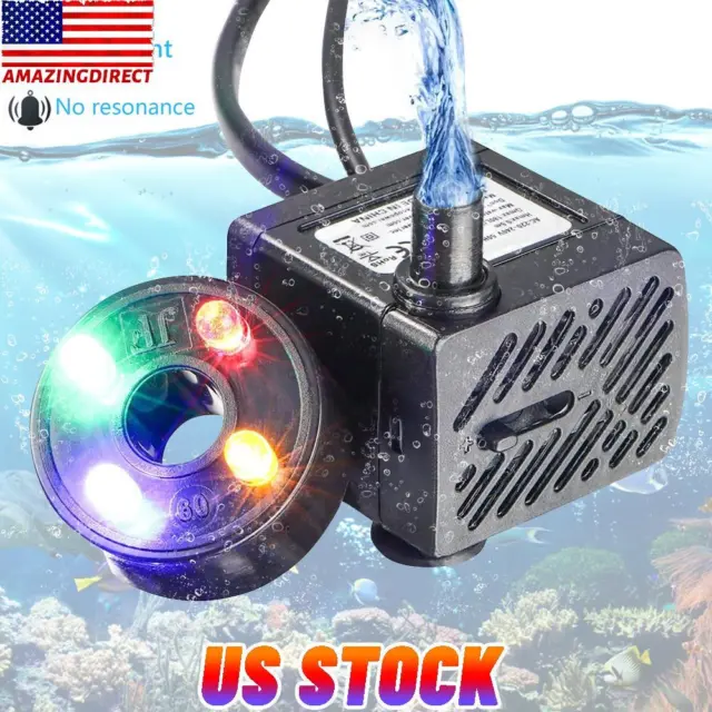 Water Fountain Aquarium Pump with 4 LED Light Super Silent Small Submersible Wat