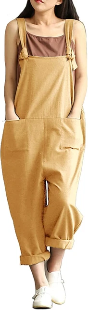 Aedvoouer Women's Jumpsuits Overalls Plus Size Wide Leg Loose Cotton Linen Baggy