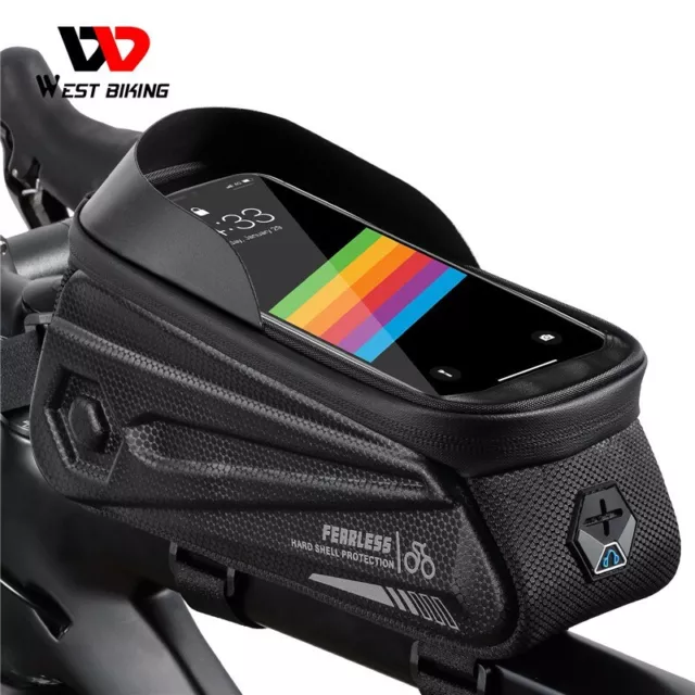 WEST BIKING Waterproof TPU MTB Road Bike Frame Bag Top Tube Phone Bag Black 7"