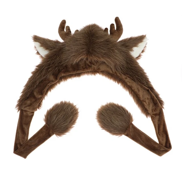 PLUSH REINDEER HORN Hat Realistic Animal Theme Caps All Age Hat for