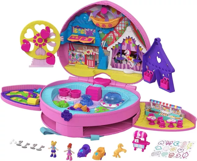 Polly Pocket GKL60 Klein Freizeitpark Rucksack 2 Puppen Eiswagen Fahrgeschäften