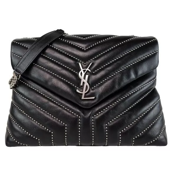 Saint Laurent Cuir Clouté M Loulou Noir Sac Bandoulière