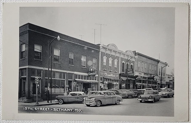 Vintage RPPC Bethany, Missouri 15th St. Downtown Street Scene C1950s Postcard