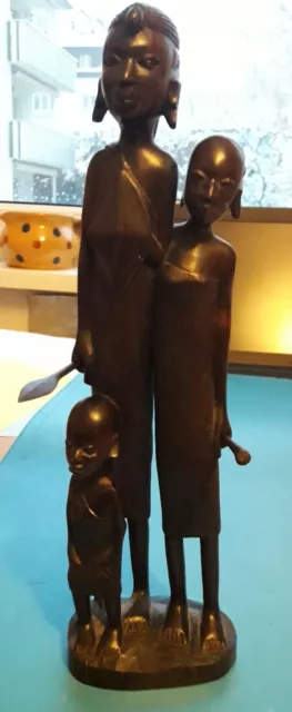 Afrikanische Kunst Tansania Ebenholz FAMILIE Figur  Schnitzerei Hand Made