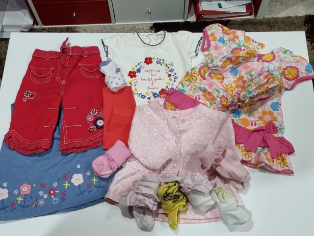 Girls Bundle  job lot Summer Clothes BlueZoo F&F 0-6 months tshirt jeans dresses