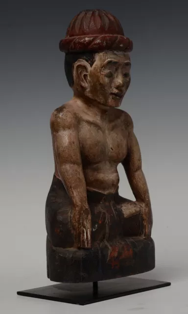 Early 20th Century, Antique Burmese Wooden Man Figurine 12