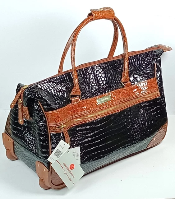 SAMANTHA BROWN S2288-01-WW Black/Camel Classic Croco-Embossed Wheeled Weekender