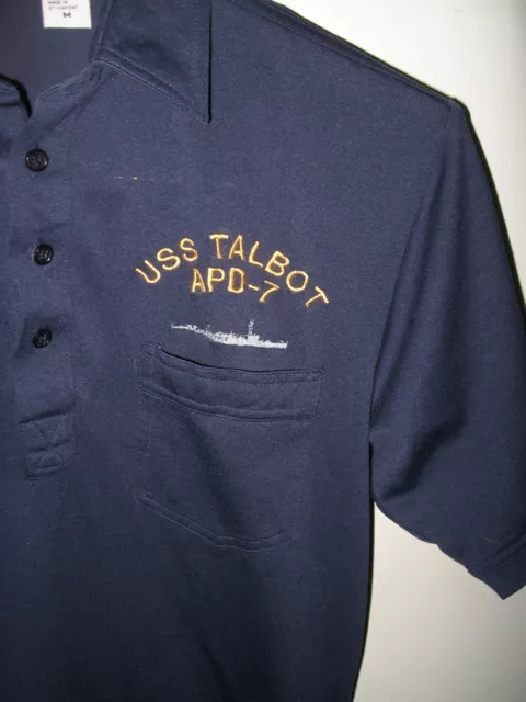 United States Navy USS Talbot APD-7 Naval Ship Vintage Thin Poly Polo Shirt Med 2