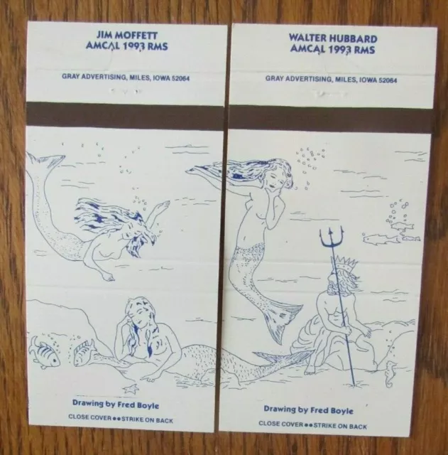 Mermaid Girlie Matchbook Covers: 1993 Contact Set Of 2 Empty Matchcovers -D12