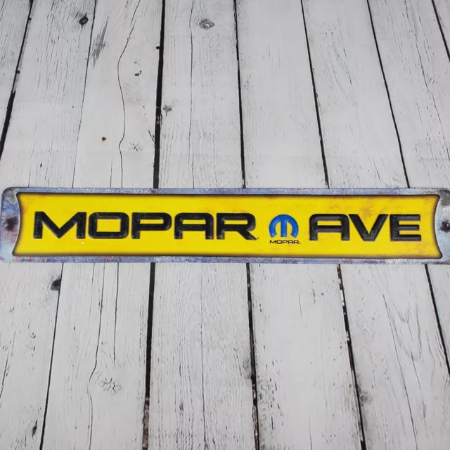 Mopar Ave NHRA Embossed Street Metal Sign Yellow Mancave Garage Collectible