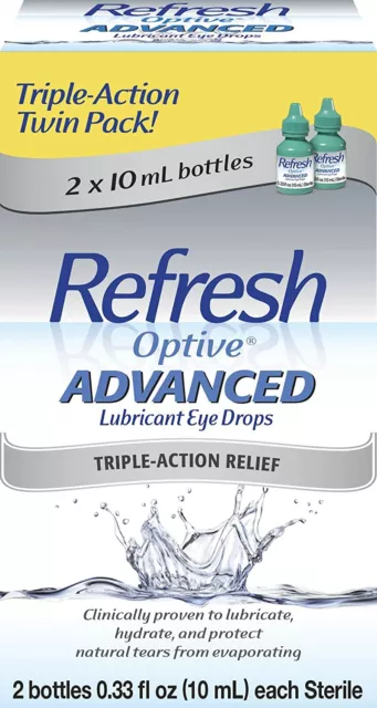 Refresh Optive Advanced Lubricant Eye Drops, 2x 10mL 1/3 FL OZ TWIN PACK