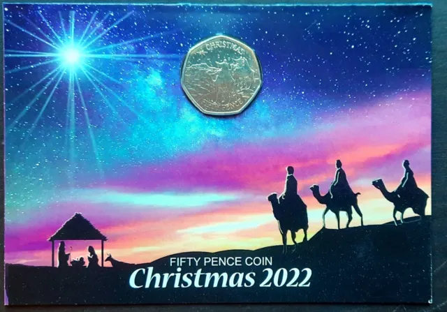 Gibraltar Christmas Fifty Pence 50p coin in artwork card 2022 (Unc from mint)