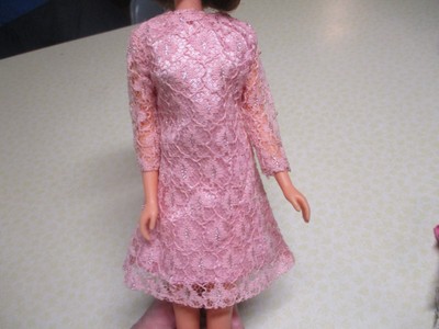 Vintage Barbie Clone  Francie Mod Era  Pink Lace Mini Dress with Silver Threads