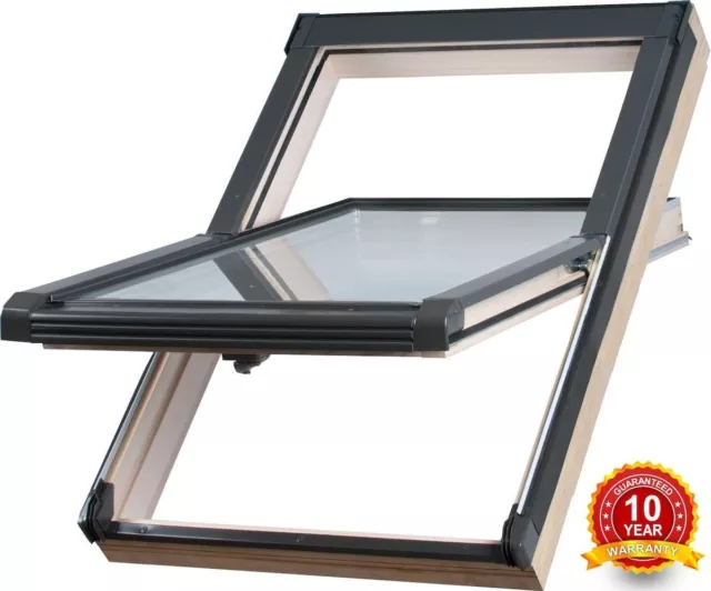 Wooden Timber Roof Window 55 x 98cm Double Glazed Skylight Centre Pivot Rooflite