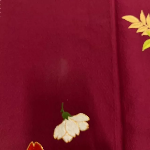 Japanese Kimono Furisode Pure Silk An Ox Drawn Coach Wistaria Embroidery Red 2