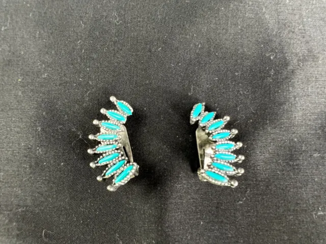 Vintage Mexican Sterling And Turquoise Clip Earrings