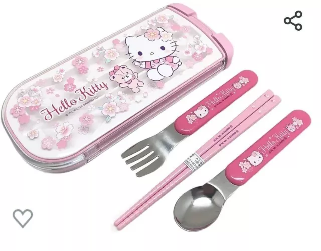 Sanrio Hello Kitty Sakura cuchara tenedor palillos caja caja Bento almuerzo...