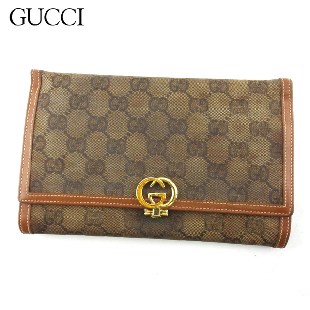 [Japan Used Wallet] Gucci Long Wallet Brand Clasp With Zipper Women Mens Outlet
