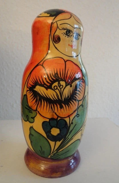 Alte 17 cm große Holzpuppen Matrjoschka 3-teilig Sowjetunion Vintage Matroschka