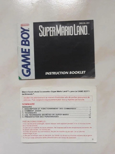 Notices modes d'emploi Super mario Land Nintendo Game Boy PAL FAH et UKV
