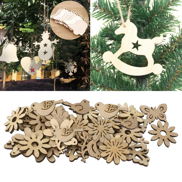 100x Holzformen Stücke Verschönerung Holzscheiben Weihnachtsblumen