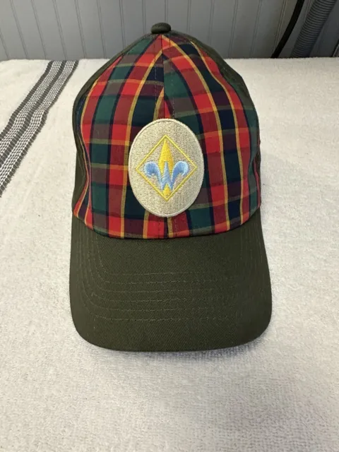 Boy Scout/Cub Hat Youth M/L Weblos Green Plaid BSA Adjustable Fit Cap Small/ Med