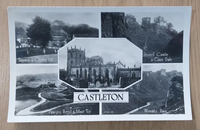 Real Photo Peak District Multiview Postcard: Castleton, Derbyshire. Unposted