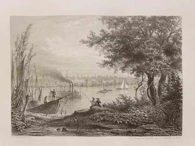 Antiquarische Stahlstich 1858 St. Louis Missouri Amerika ILLUSTRATION BILDER