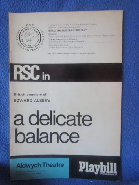 Rsc A Delicate Balance - Aldwych Theatre Peggy Ashcroft / Hordern / Hancock 1969