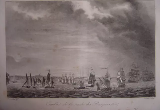 Very nice engraving of the Combat de la harbour des Basques in 1811 Rade de l'île d'Aix