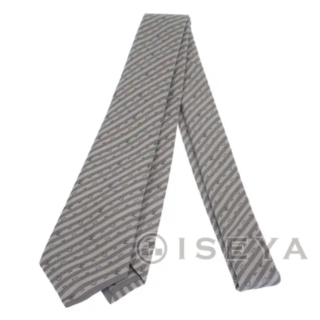 Louis Vuitton Cravat Monogram Necktie M77608 100% Silk Two Tone Stripe Used