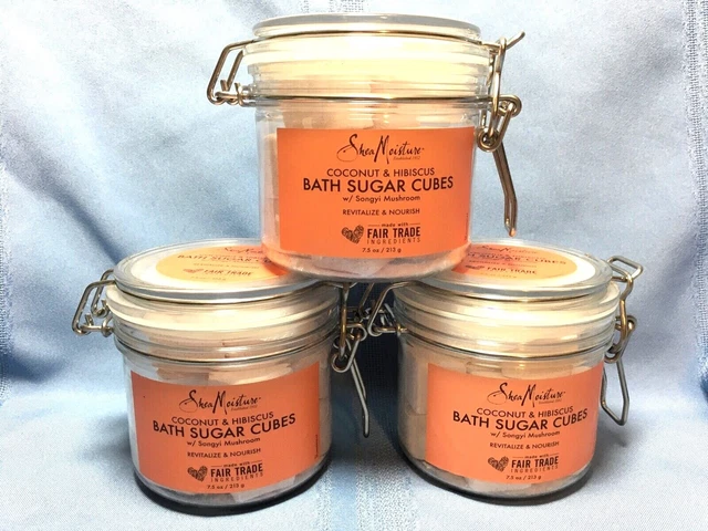 3) Shea Moisture Coconut & Hibiscus Bath Sugar Cubes w/ Songyi Mushrooms 7.5 oz