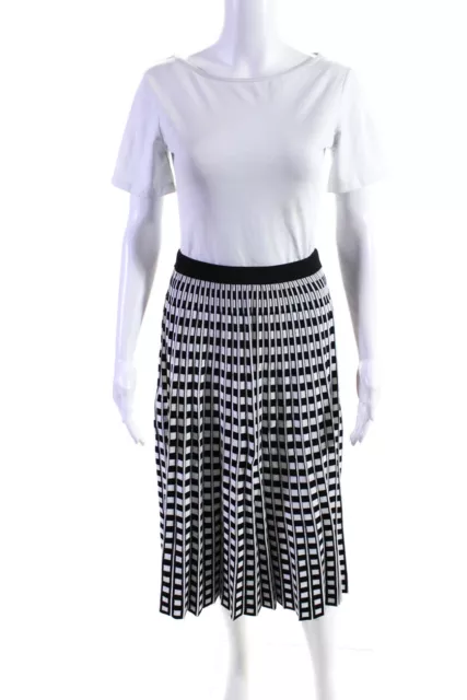 Derek Lam 10 Crosby Womens Knit Pleated Striped Check Skirt Black White Size XS