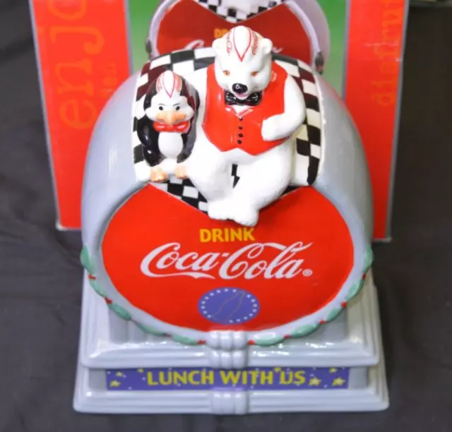 Drink Coca Cola "Lunch With Us" Polar Bear Penguin Cookie Jar 2001 2