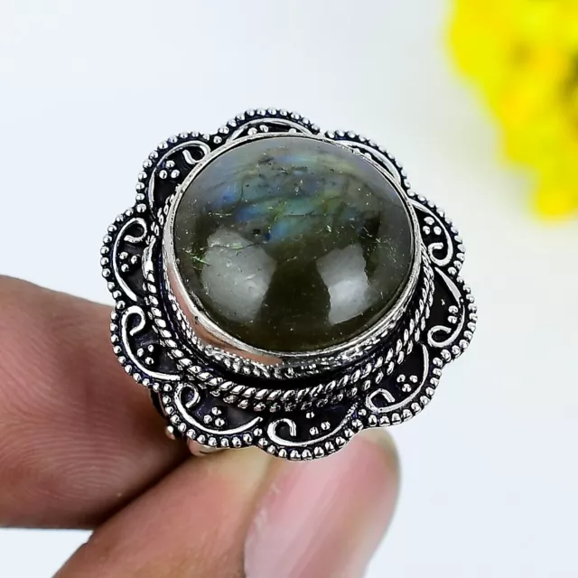 Labradorite Pierre Précieuse Handmade 925 Argent Sterling Bijoux Taille Bague