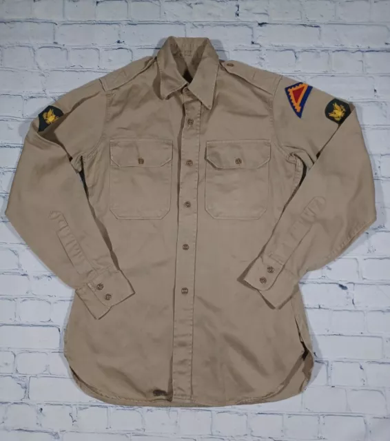 Boy Scout Shirt Youth Large Tan BSA Uniform Long Sleeve Patches