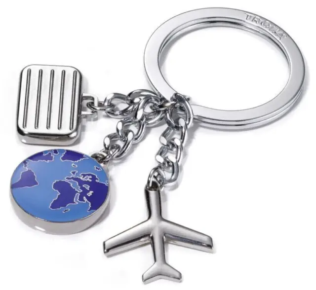 Schlüsselanhänger mit 3 Reise-Anhängern, Flugzeug, Koffer, Weltkugel von TROIKA