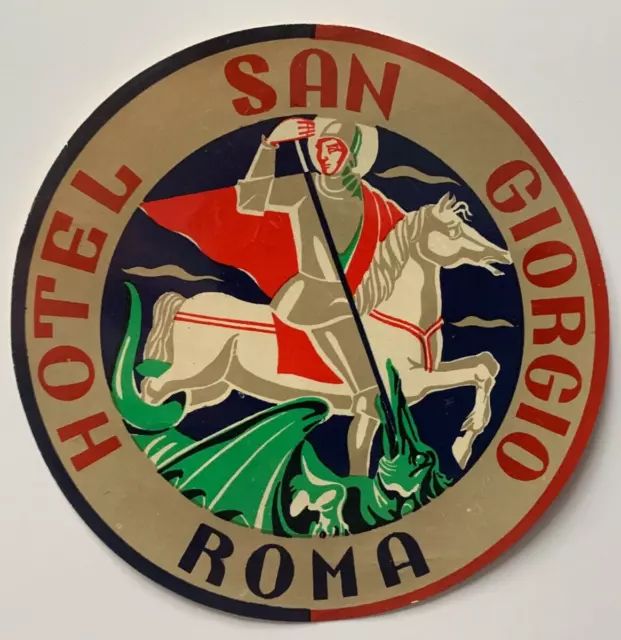 Vintage Italy Rome Roma Hotel San Giorgio Luggage Label baggage color art knight