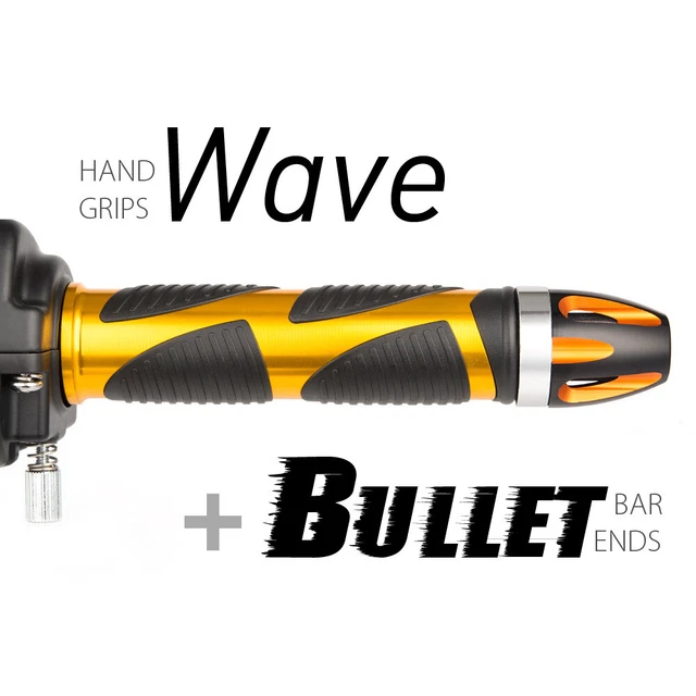 KiWAV Motorcycle Wave Grips Gold with Bullet Bar Ends Orange/Silver