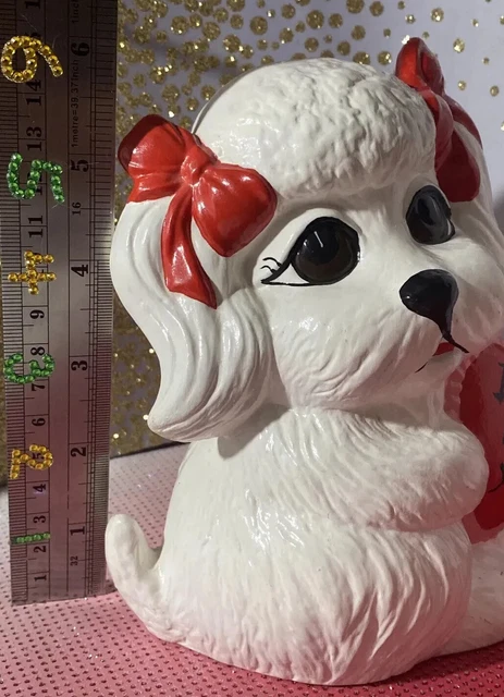 vintage valentine Shih Tzu  Maltese  Girl dog Bows figurine Statue heart love 2