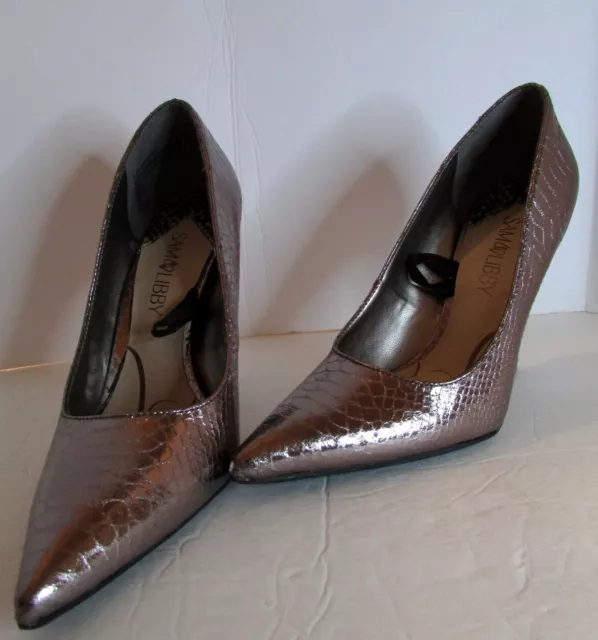 Sam & Libby Rose Gold Metallic Pumps Shoes Sz 7 Womens Heels Snakeskin print