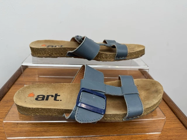 The Art Company Sandals Size 8 EU42 Blue Leather Flat Summer Sandal Shoes Slides
