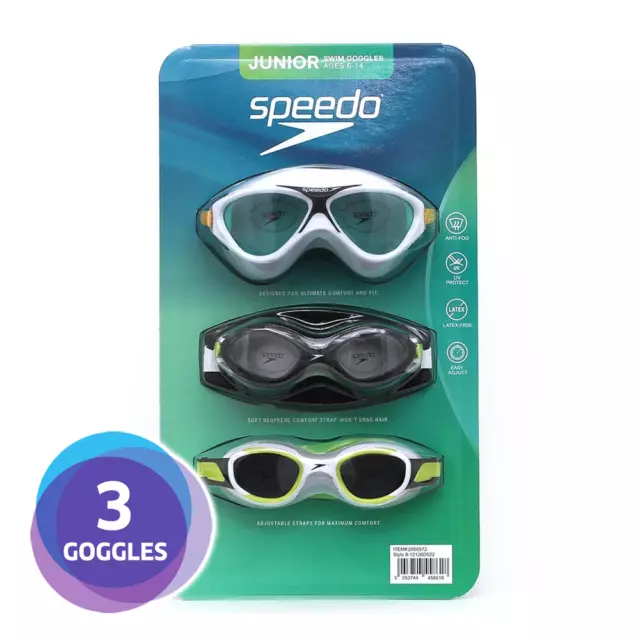 [3 PACK] Speedo Junior Kids Unisex Swimming Goggles | UV Protection, Anti Fog