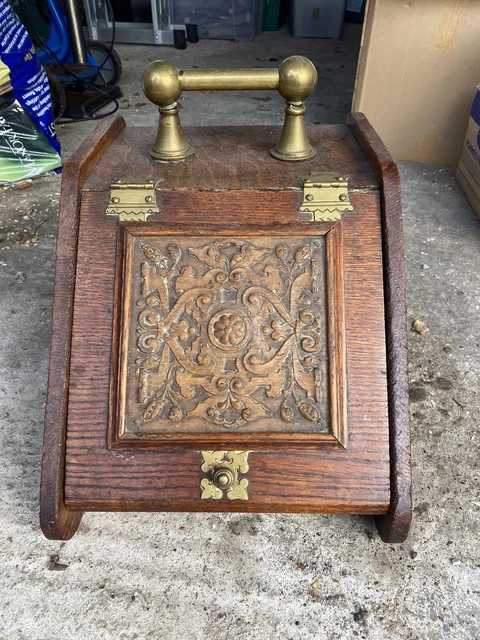 Antique Wooden Oak Coal Scuttle